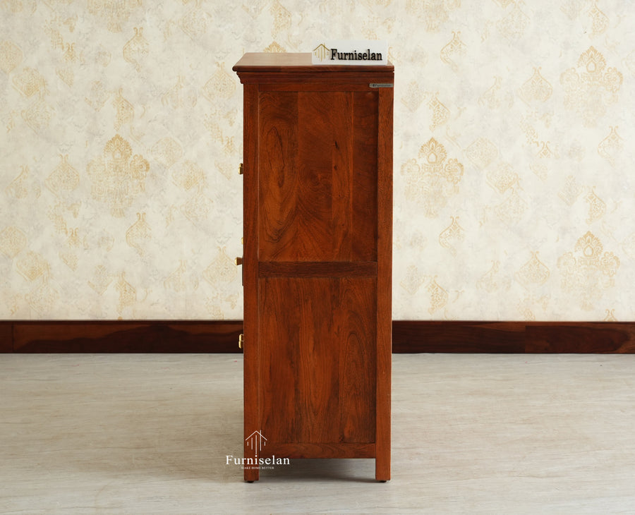 Alexandria Solid Wood Bar Cabinet Natural Finish Brown Finish