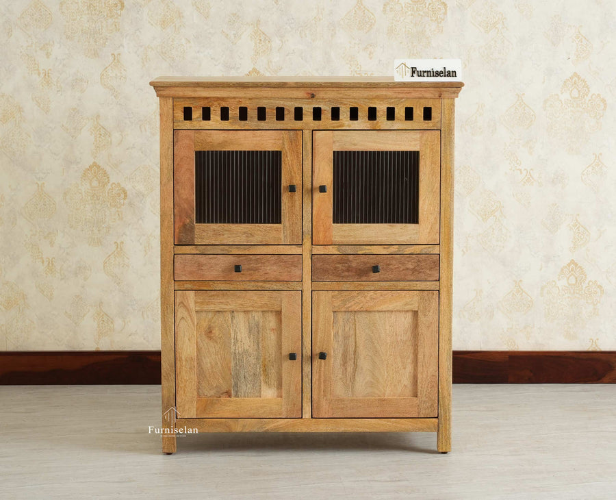 Alexandria Solid Wood Bar Cabinet Natural Finish