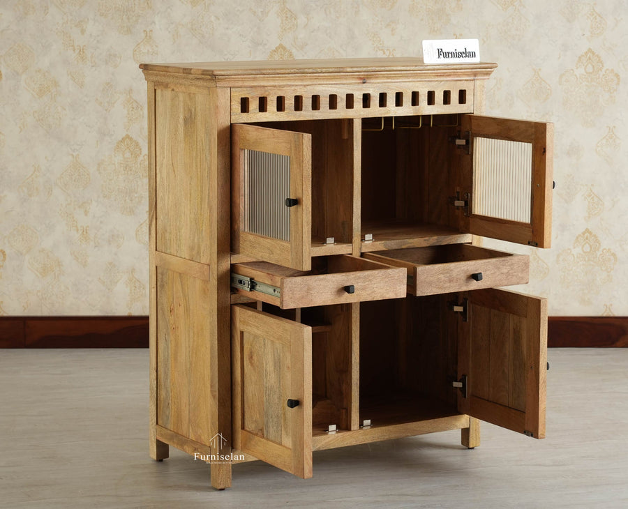 Alexandria Solid Wood Bar Cabinet Natural Finish