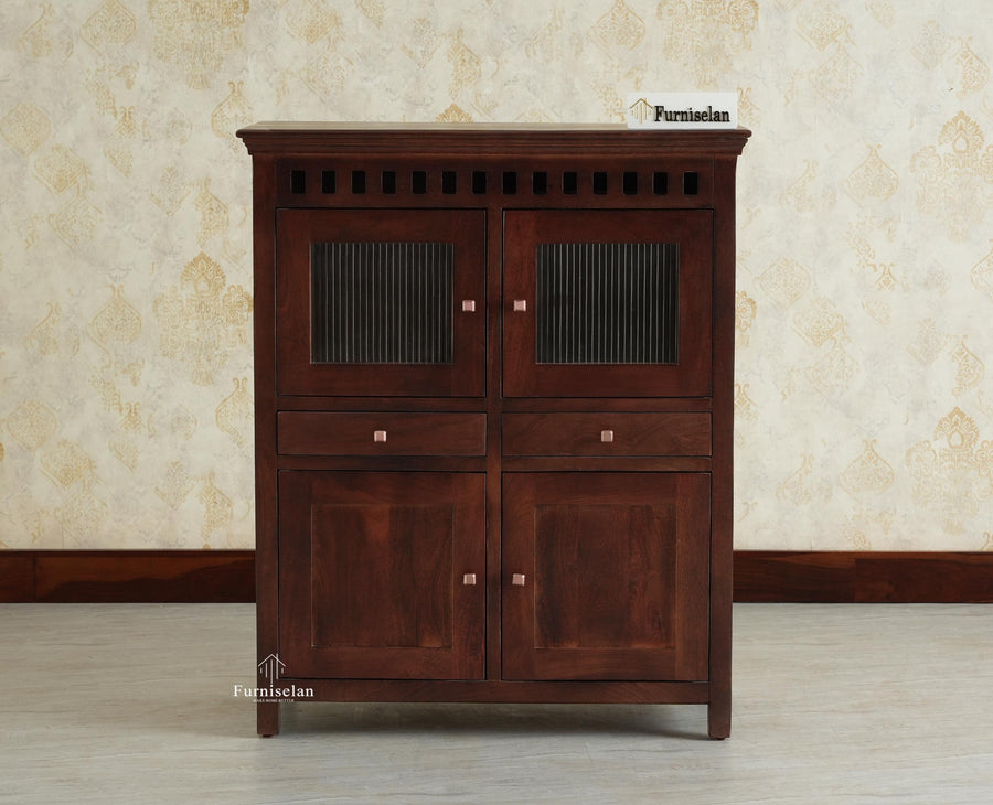 Alexandria Solid Wood Bar Cabinet Natural Finish Grey Finish
