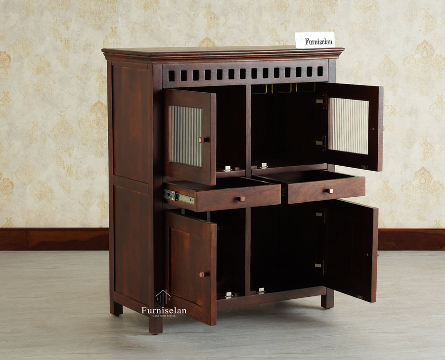 Alexandria Solid Wood Bar Cabinet Natural Finish Grey Finish
