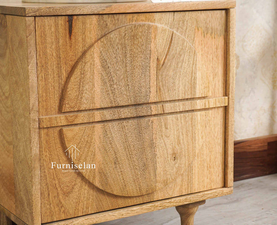 Horniman Circle Wooden One Door Bedside Table Nightstand Natural Finish