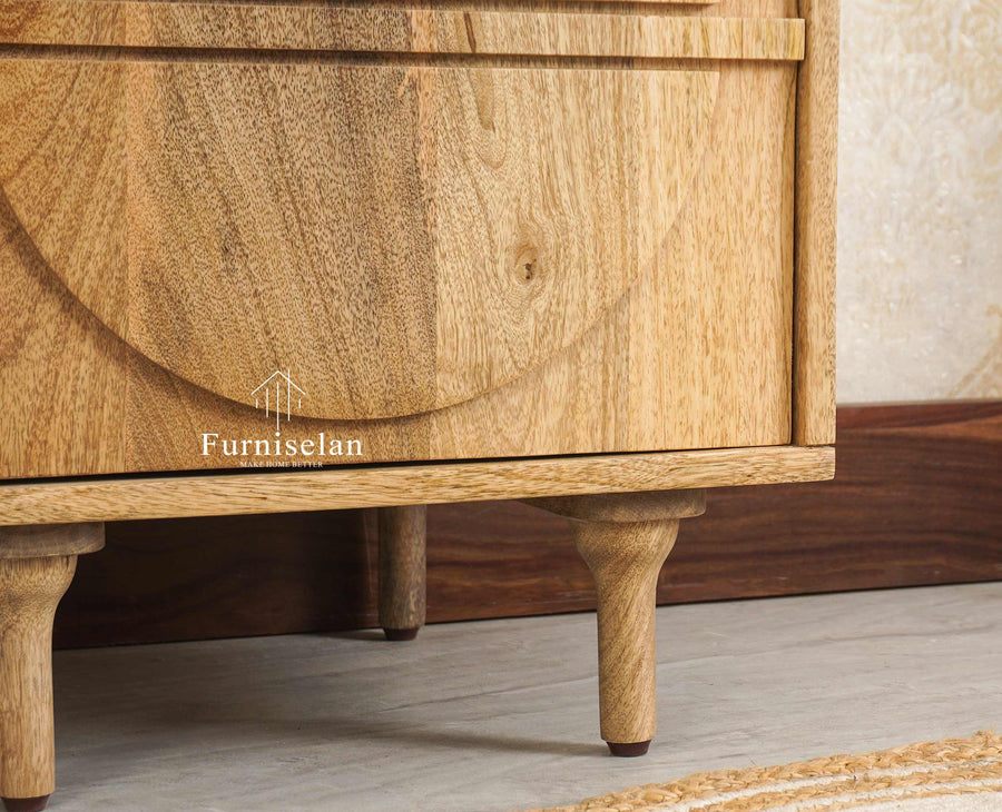 Horniman Circle Wooden One Door Bedside Table Nightstand Natural Finish