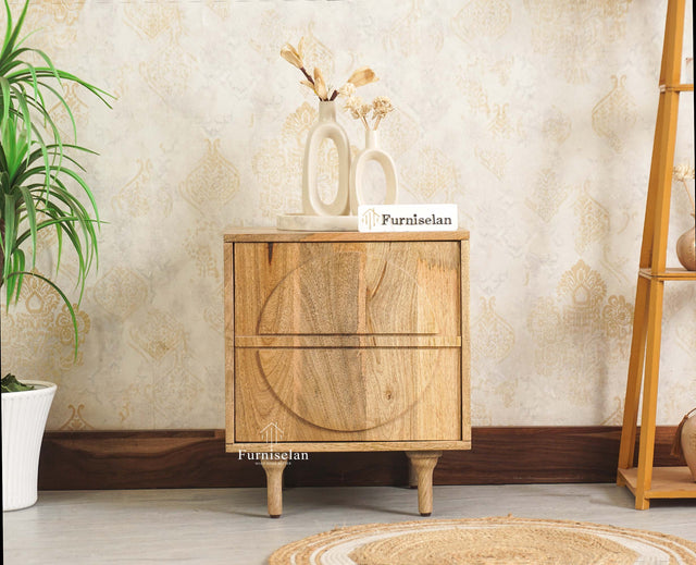 Horniman Circle Wooden One Door Bedside Table Nightstand Natural Finish