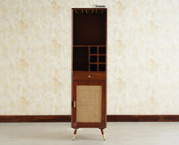 Boston Wooden Rattan Cane Tall Bar Cabinet with Storage Brown Finish