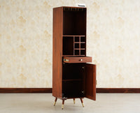 Boston Wooden Rattan Cane Tall Bar Cabinet with Storage Brown Finish