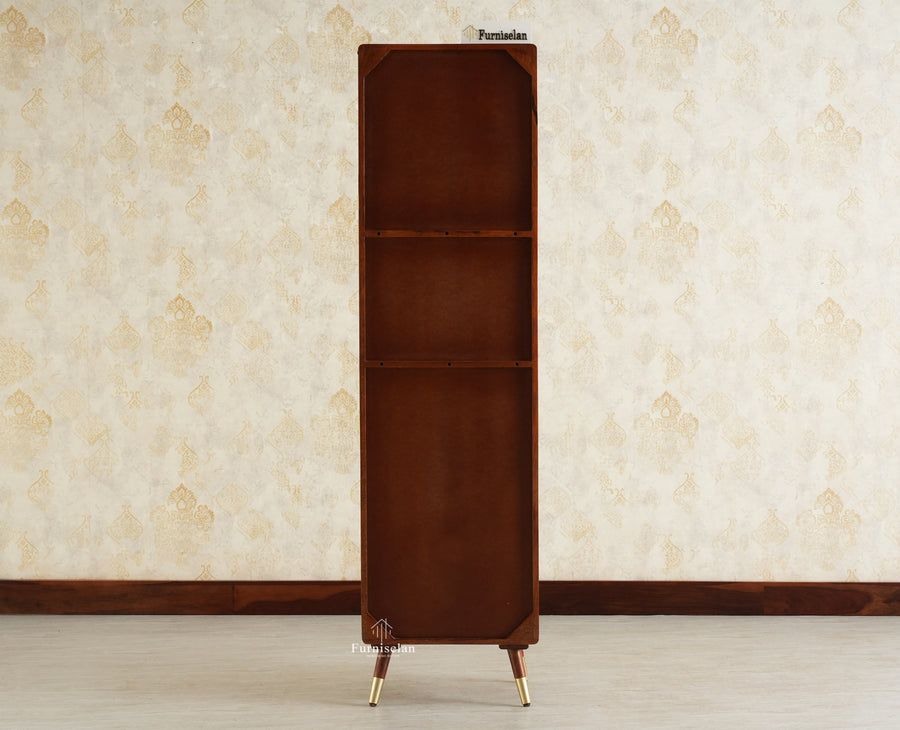 Boston Wooden Rattan Cane Tall Bar Cabinet with Storage Brown Finish