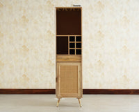 Boston Wooden Rattan Cane Tall Bar Cabinet with Storage Natural Finish