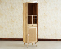 Boston Wooden Rattan Cane Tall Bar Cabinet with Storage Natural Finish