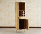 Boston Wooden Rattan Cane Tall Bar Cabinet with Storage Natural Finish