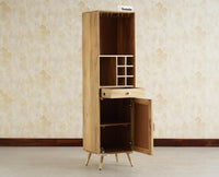 Boston Wooden Rattan Cane Tall Bar Cabinet with Storage Natural Finish