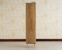 Boston Wooden Rattan Cane Tall Bar Cabinet with Storage Natural Finish