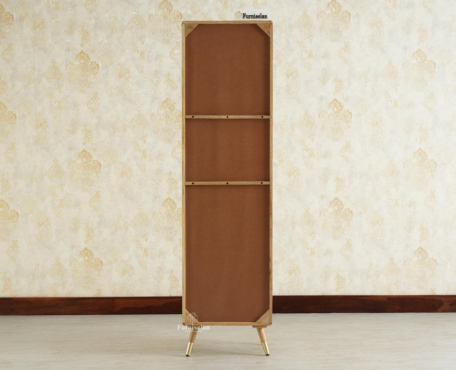 Boston Wooden Rattan Cane Tall Bar Cabinet with Storage Natural Finish