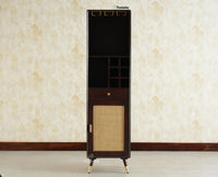 Boston Wooden Rattan Cane Tall Bar Cabinet with Storage Grey Finish