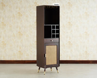 Boston Wooden Rattan Cane Tall Bar Cabinet with Storage Grey Finish