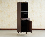 Boston Wooden Rattan Cane Tall Bar Cabinet with Storage Grey Finish