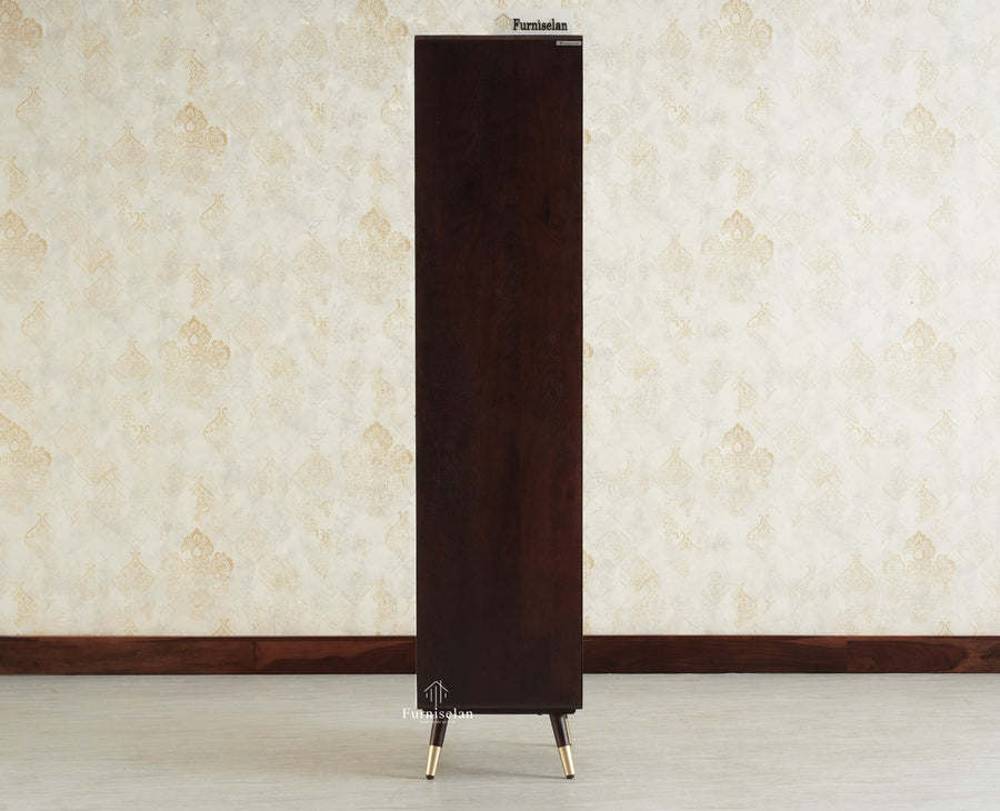 Boston Wooden Rattan Cane Tall Bar Cabinet with Storage Grey Finish