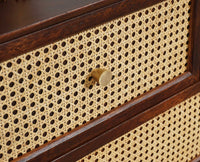 Boston Wooden Rattan Cane Chest of Drawer Five Drawer Cabinet Grey Finish