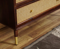 Boston Wooden Rattan Cane Chest of Drawer Five Drawer Cabinet Grey Finish