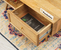 Boston Solid Wood Rattan Cane One Drawer Coffee Table Furniselan - Natural-Finish