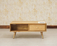 Boston Solid Wood Rattan Cane One Drawer Coffee Table Furniselan - Natural-Finish