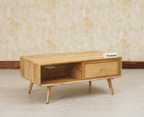 Boston Solid Wood Rattan Cane One Drawer Coffee Table Furniselan - Natural-Finish