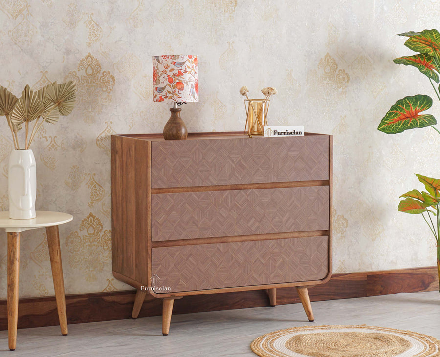 Mexico Solid Wood Three Drawers Storage Chest of Drawer Furniselan - Natural-Oak-Finish