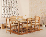 Boston Solid Wood Rattan Cane Dining Table Six Seater Set Furniselan Natural-Finish