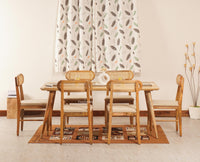 Boston Solid Wood Rattan Cane Dining Table Six Seater Set Furniselan Natural-Finish