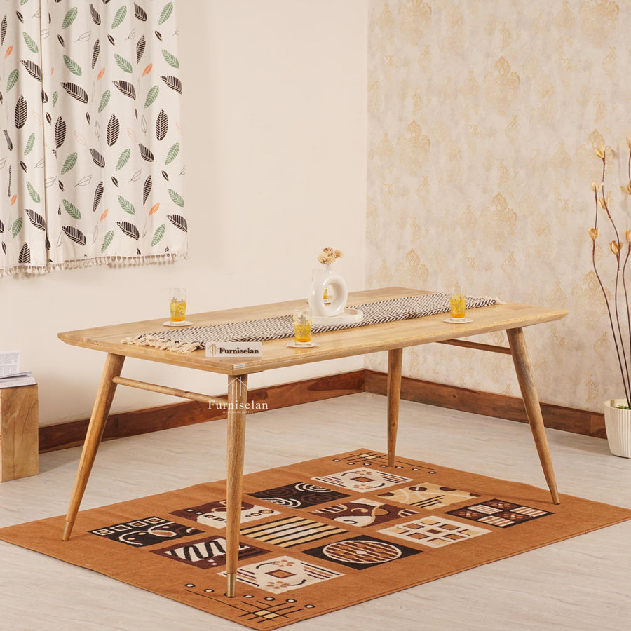 Boston Solid Wood Rattan Cane Dining Table Six Seater Set Furniselan Natural-Finish