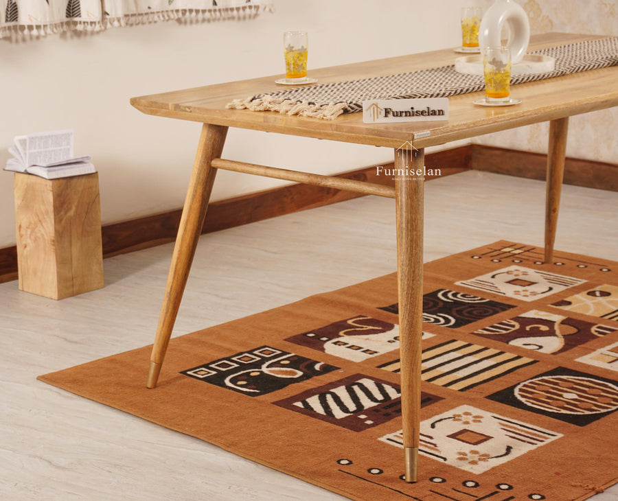Boston Solid Wood Rattan Cane Dining Table Six Seater Set Furniselan Natural-Finish