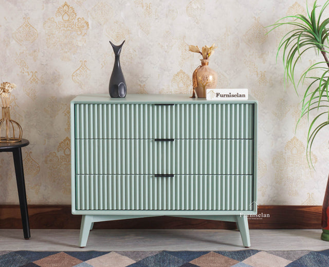 Bengaluru Solid Wood Three Drawer Chest of Drawer Furniselan Silt-Green
