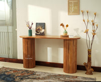 Elara Solid Wood Fluted Column Console Table for Living Room, Hallway & Entryway - Natural Oak Finish