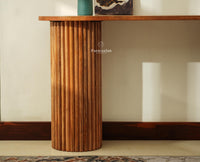 Elara Solid Wood Fluted Column Console Table for Living Room, Hallway & Entryway - Natural Oak Finish