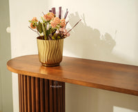 Elara Solid Wood Fluted Column Console Table for Living Room, Hallway & Entryway - Teak Finish
