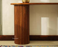 Elara Solid Wood Fluted Column Console Table for Living Room, Hallway & Entryway - Teak Finish
