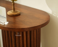 Elara Solid Wood Fluted Column Console Table for Living Room, Hallway & Entryway - Teak Finish
