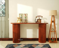 Elara Solid Wood Fluted Column Console Table for Living Room, Hallway & Entryway - Brown Finish
