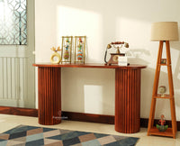 Elara Solid Wood Fluted Column Console Table for Living Room, Hallway & Entryway - Brown Finish
