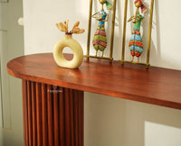 Elara Solid Wood Fluted Column Console Table for Living Room, Hallway & Entryway - Brown Finish
