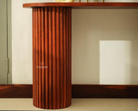 Elara Solid Wood Fluted Column Console Table for Living Room, Hallway & Entryway - Brown Finish
