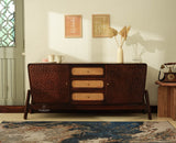 NewYork Wooden Rattan Cane Two Door Sideboard With Three Drawers - Grey Finish
