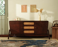 NewYork Wooden Rattan Cane Two Door Sideboard With Three Drawers - Grey Finish
