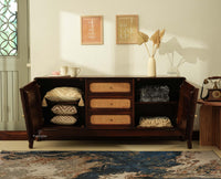 NewYork Wooden Rattan Cane Two Door Sideboard With Three Drawers - Grey Finish
