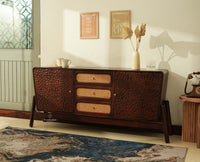 NewYork Wooden Rattan Cane Two Door Sideboard With Three Drawers - Grey Finish
