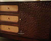 NewYork Wooden Rattan Cane Two Door Sideboard With Three Drawers - Grey Finish
