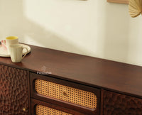 NewYork Wooden Rattan Cane Two Door Sideboard With Three Drawers - Grey Finish
