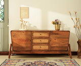 NewYork Wooden Rattan Cane Two Door Sideboard With Three Drawers