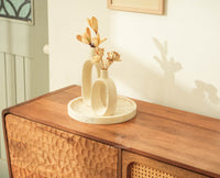 NewYork Wooden Rattan Cane Two Door Sideboard With Three Drawers - Natural Oak Finish
