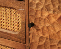 NewYork Wooden Rattan Cane Two Door Sideboard With Three Drawers - Natural Oak Finish
